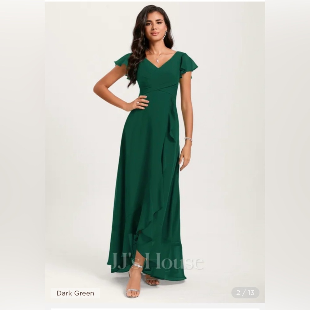 A-line V-Neck Asymmetrical Chiffon Bridesmaid Dress With Ruffle